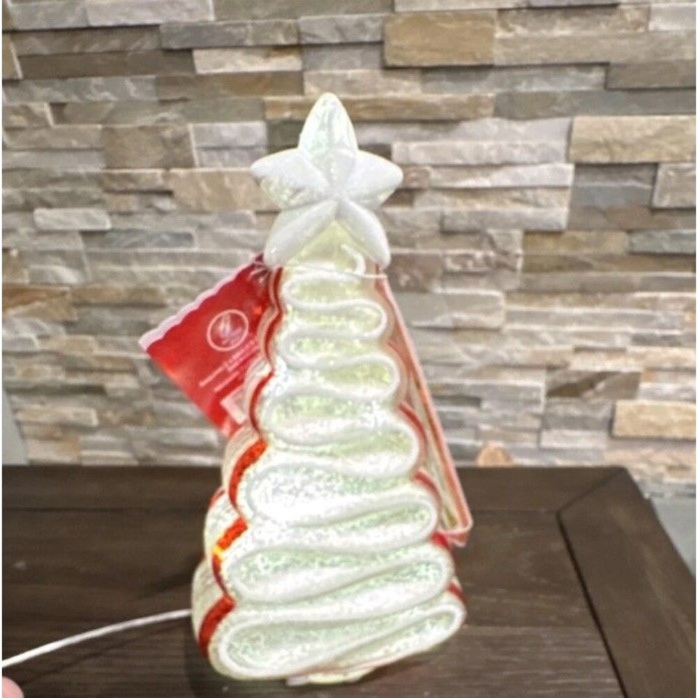 Ashland Glass Christmas Peppermint Tree LED Figurine Red White Holiday Decor